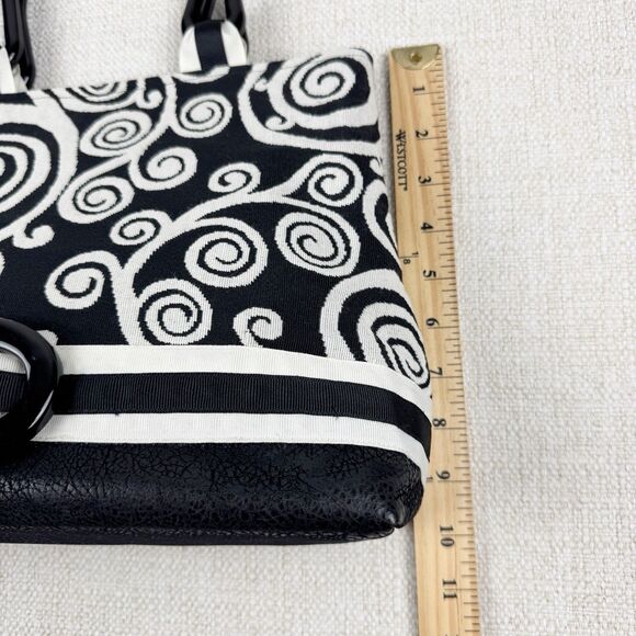 Pee Dee Bee Designes Bag Purse Black White Ribbon Detail 12”x 10” x 5” Handbag - Picture 9 of 13